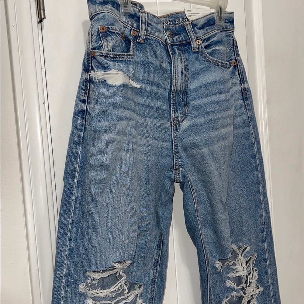 NWT STRIGID American Eagle highest rise baggy straight distressed denim jeans - Picture 6 of 14